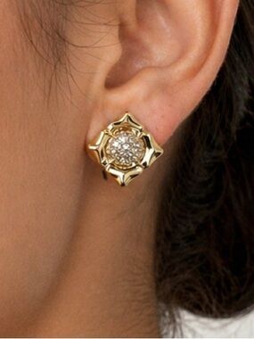 Nina Ricci Gold Tone and Rhinstone Clip On Earrings